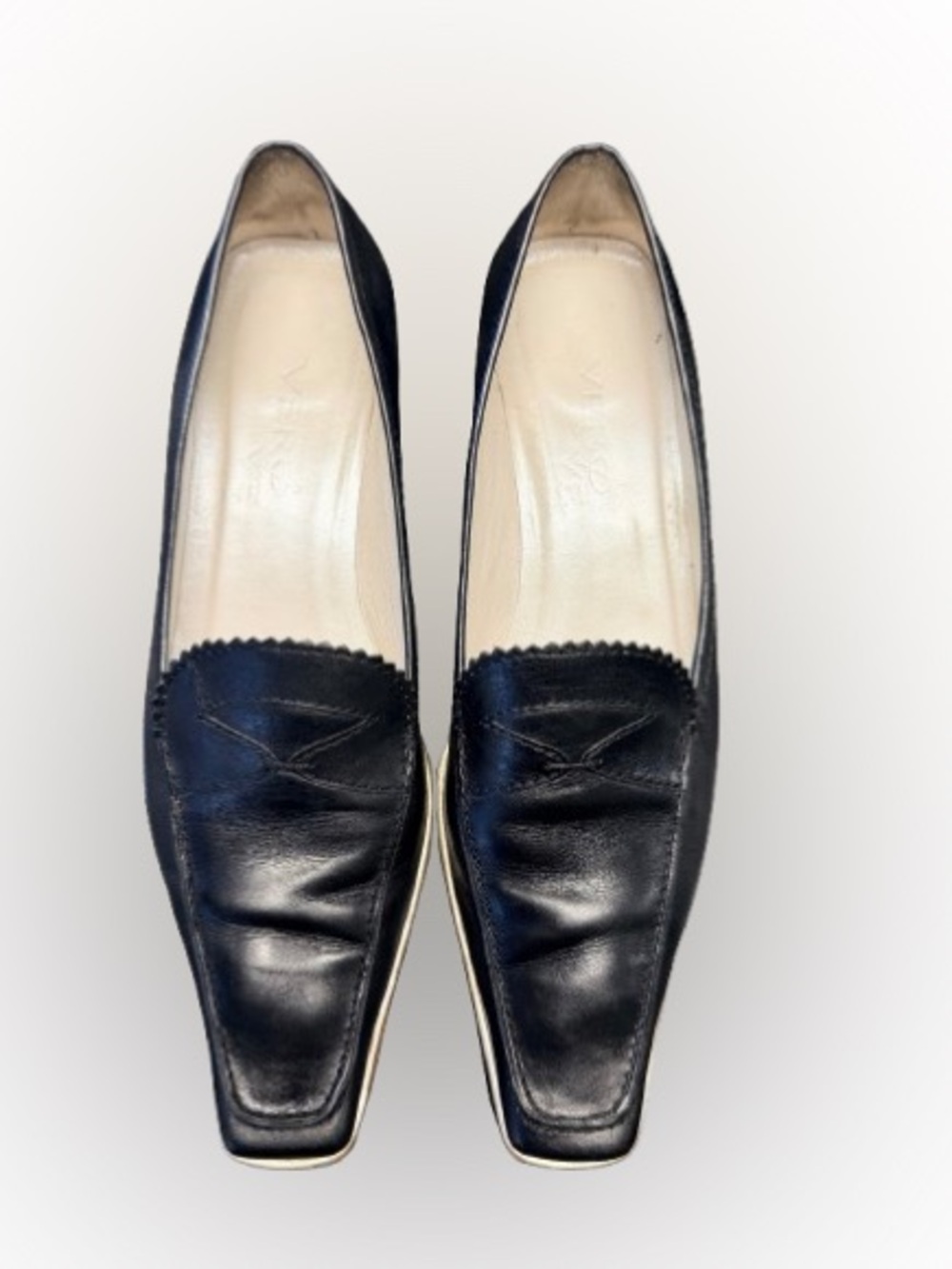 Vintage Black Leather Square Toe Kitten Heel Loafers Size 8.5 Vero Cuoio Y2K